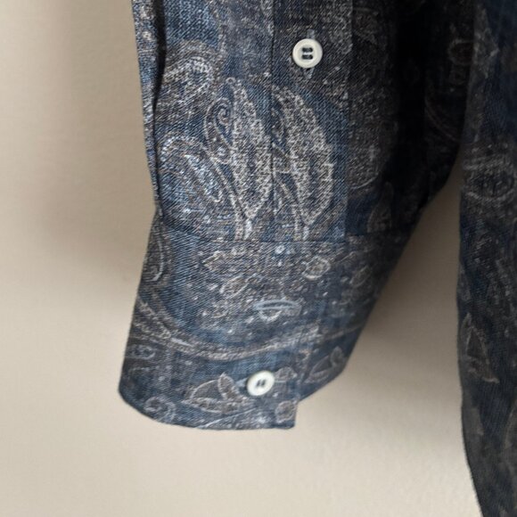 $1200 Brunello Cucinelli Blue Grey Linen Paisley Motif Button-up Shirt - XL - Picture 12 of 12